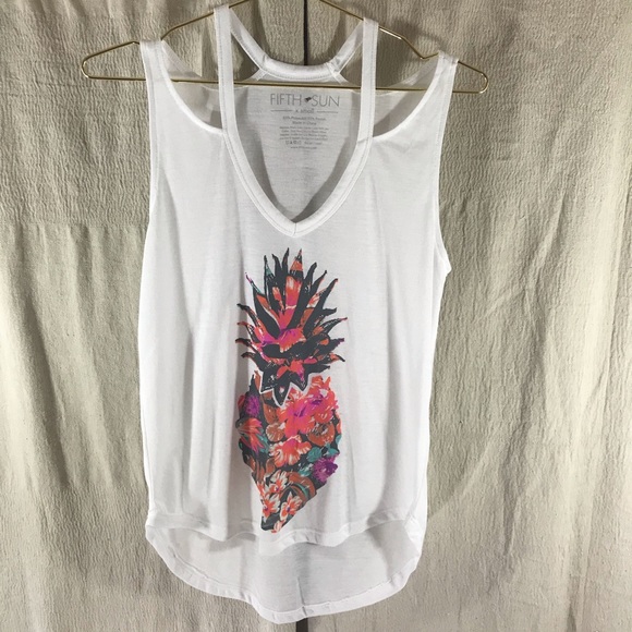 Fifth Sun Tops - 3/$25 White Sleeveless colorful pineapple top